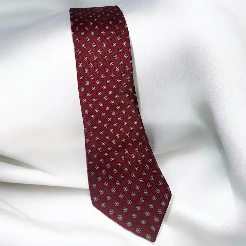 Jos. A. Bank Men’s Floral Daisy Red Silk Necktie, Silk English Print Handmade